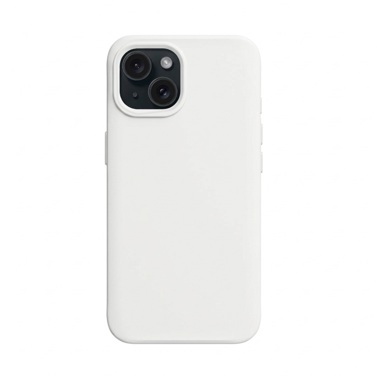 Een witte telefoonhoes met een zwarte cameralens aan de achterkant.