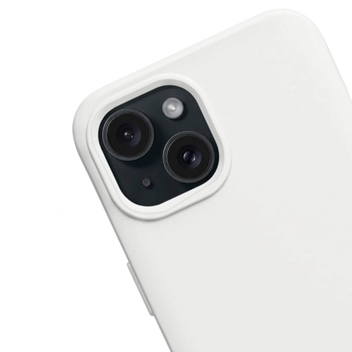 Wit telefoonhoesje met twee cameralenzen en flitser.