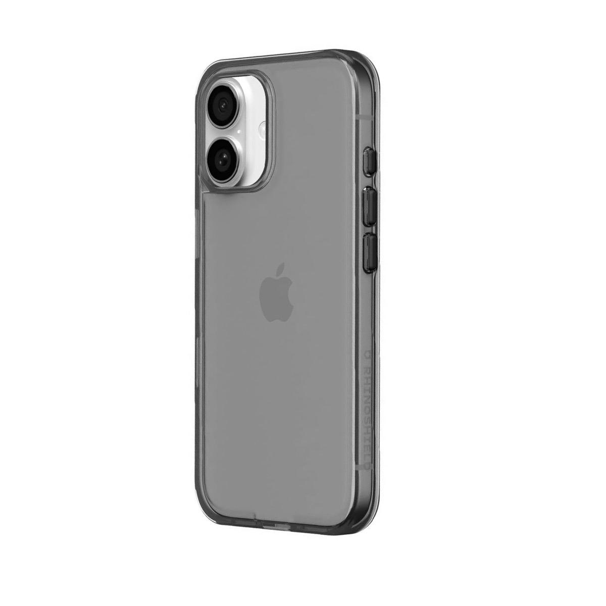 Transparente Handyhülle mit zwei Kameras und Apple-Logo auf weißem Hintergrund.