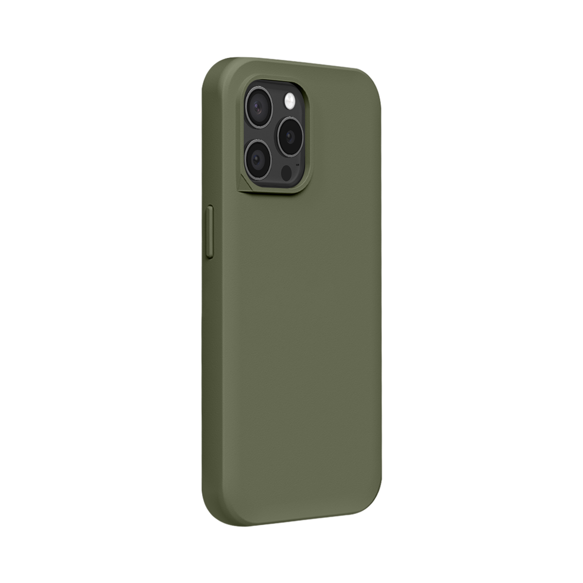 Een donkergroene telefoonhoes met camera-uitsparing wordt getoond op een witte achtergrond.