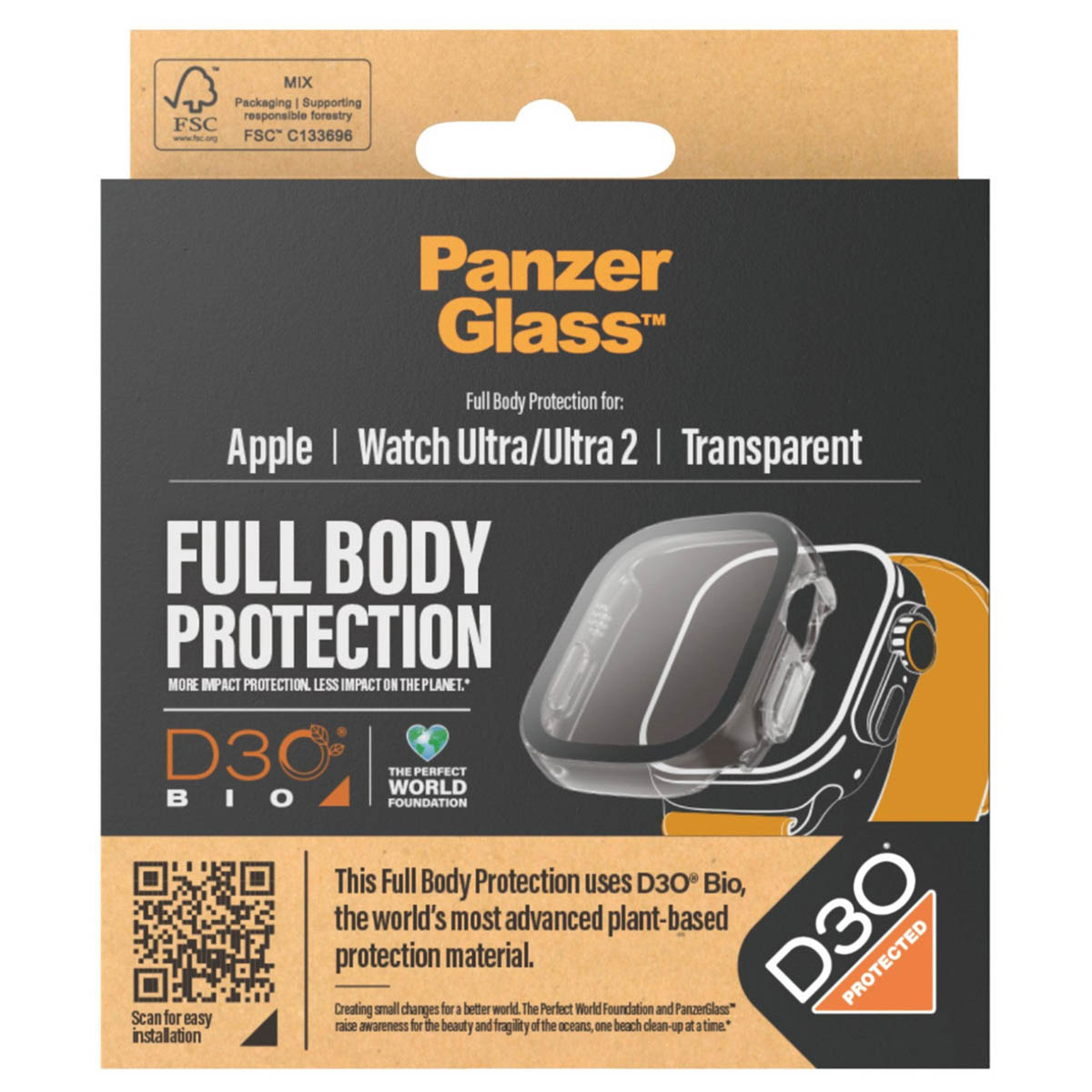 Etui Panzer Glass do Apple Watch Ultra/Ultra 2. Transparentna ochrona całego korpusu.