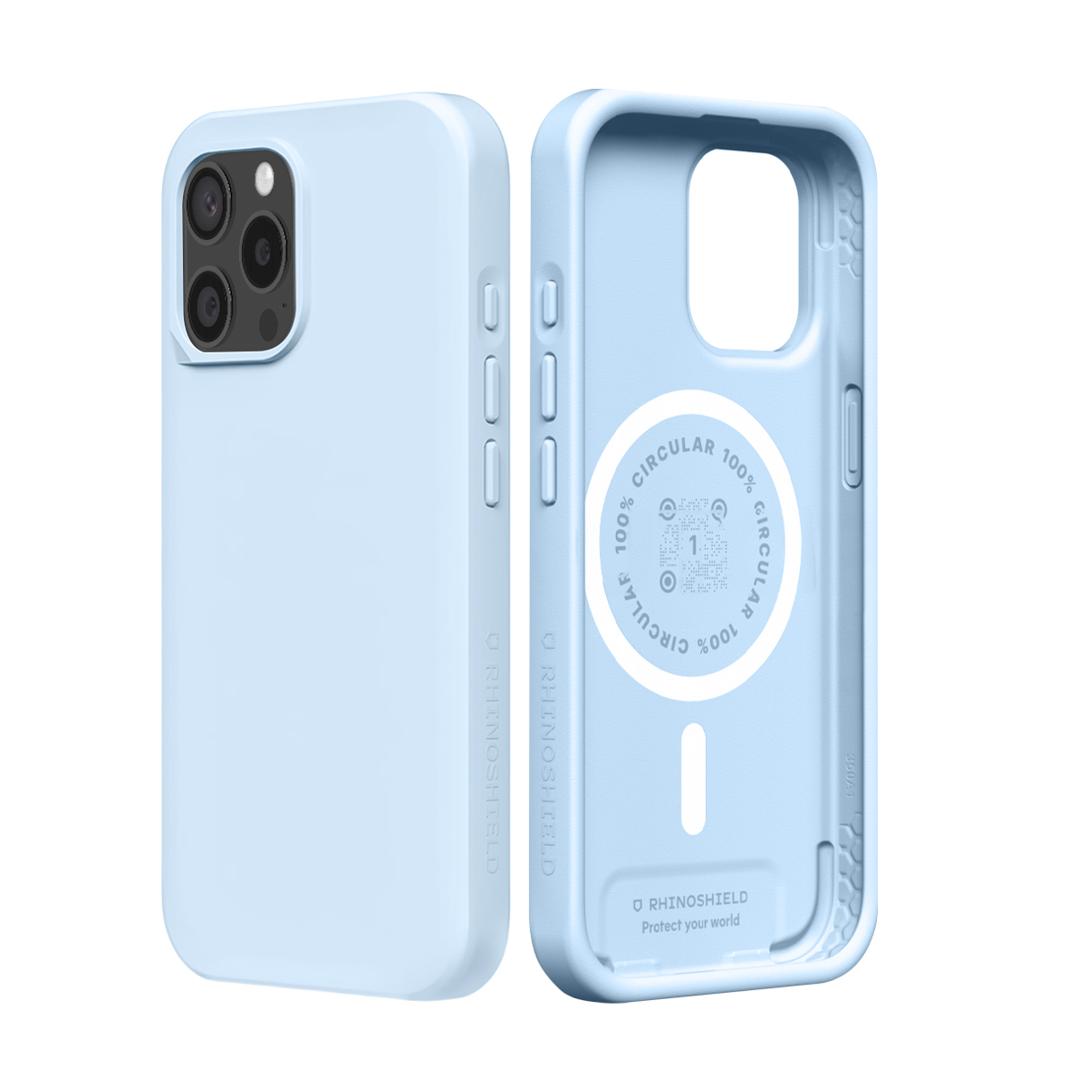 Twee lichtblauwe telefoonhoesjes op witte achtergrond.