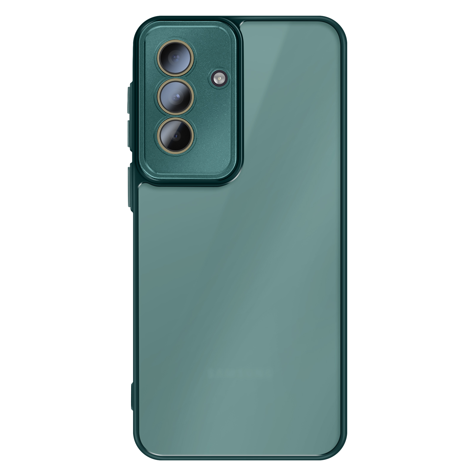 Dos d'un smartphone bleu sarcelle foncé avec trois objectifs de caméra.