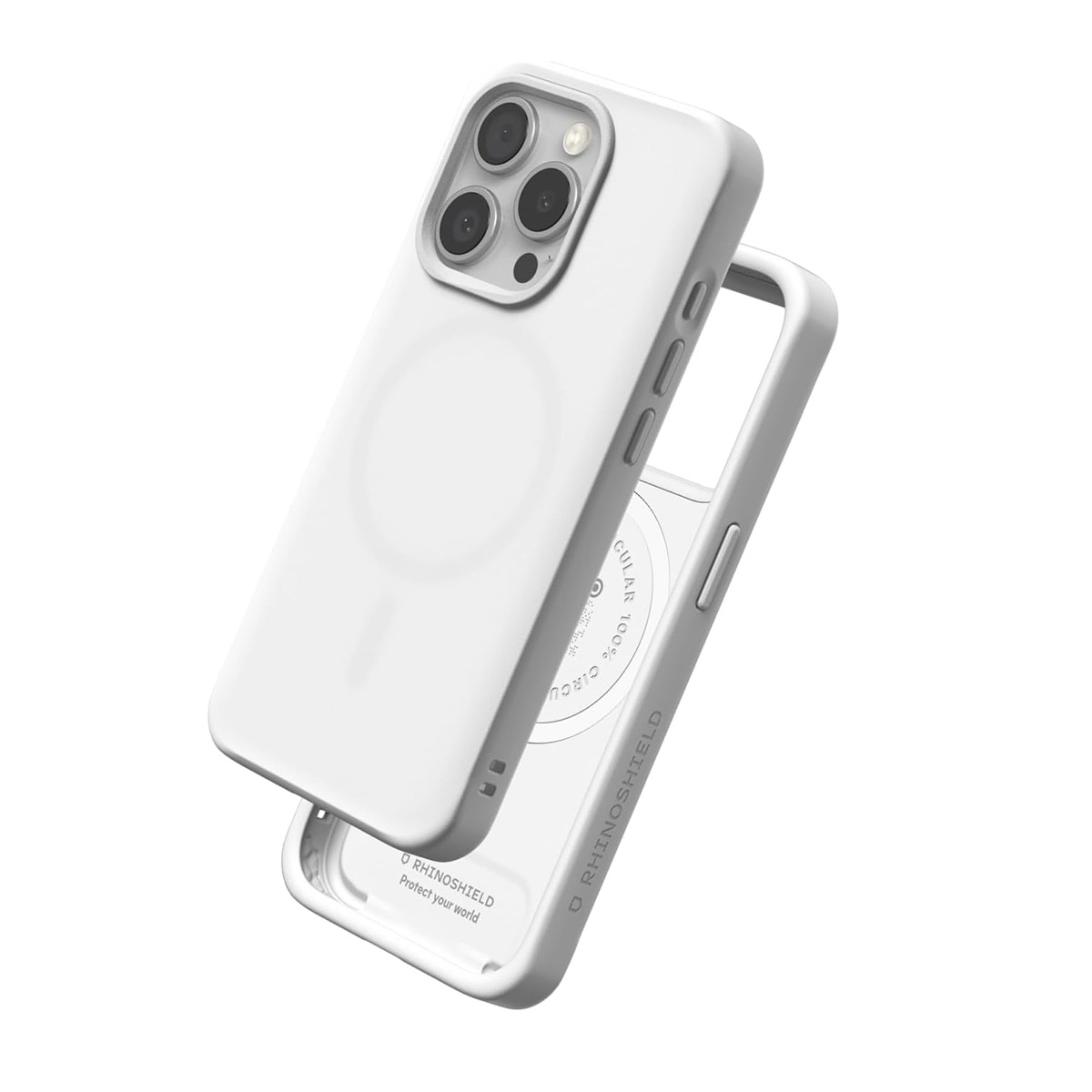 Une coque de téléphone blanche avec un cadre en dessous.