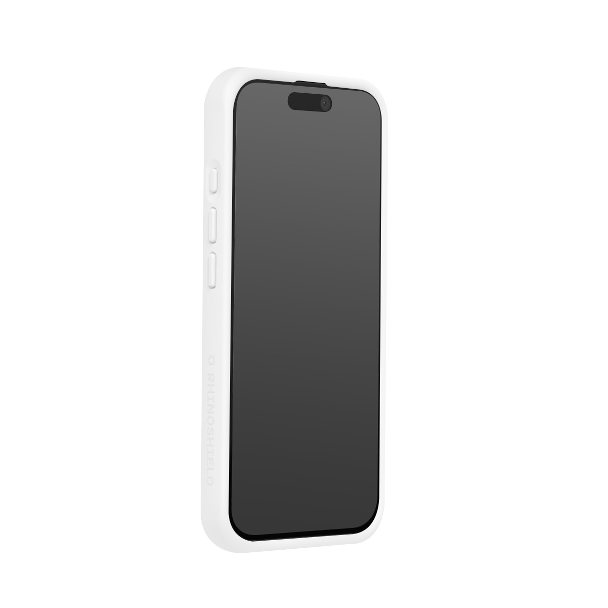 Un téléphone blanc avec écran noir et une encoche en haut.