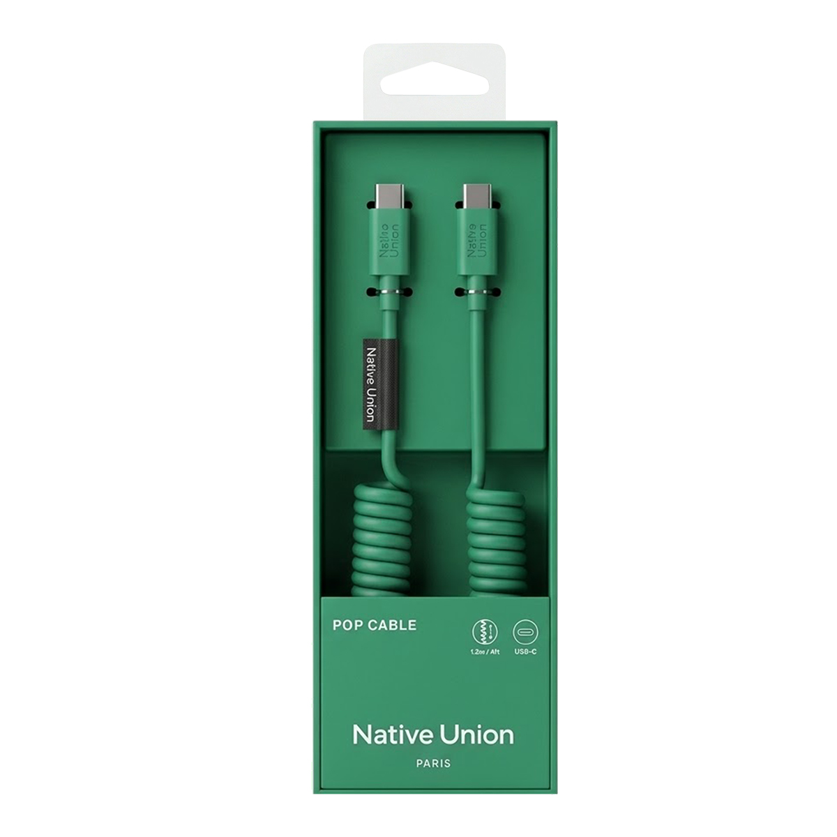 Confezione di cavo di ricarica verde con due cavi USB-C e logo Native Union.