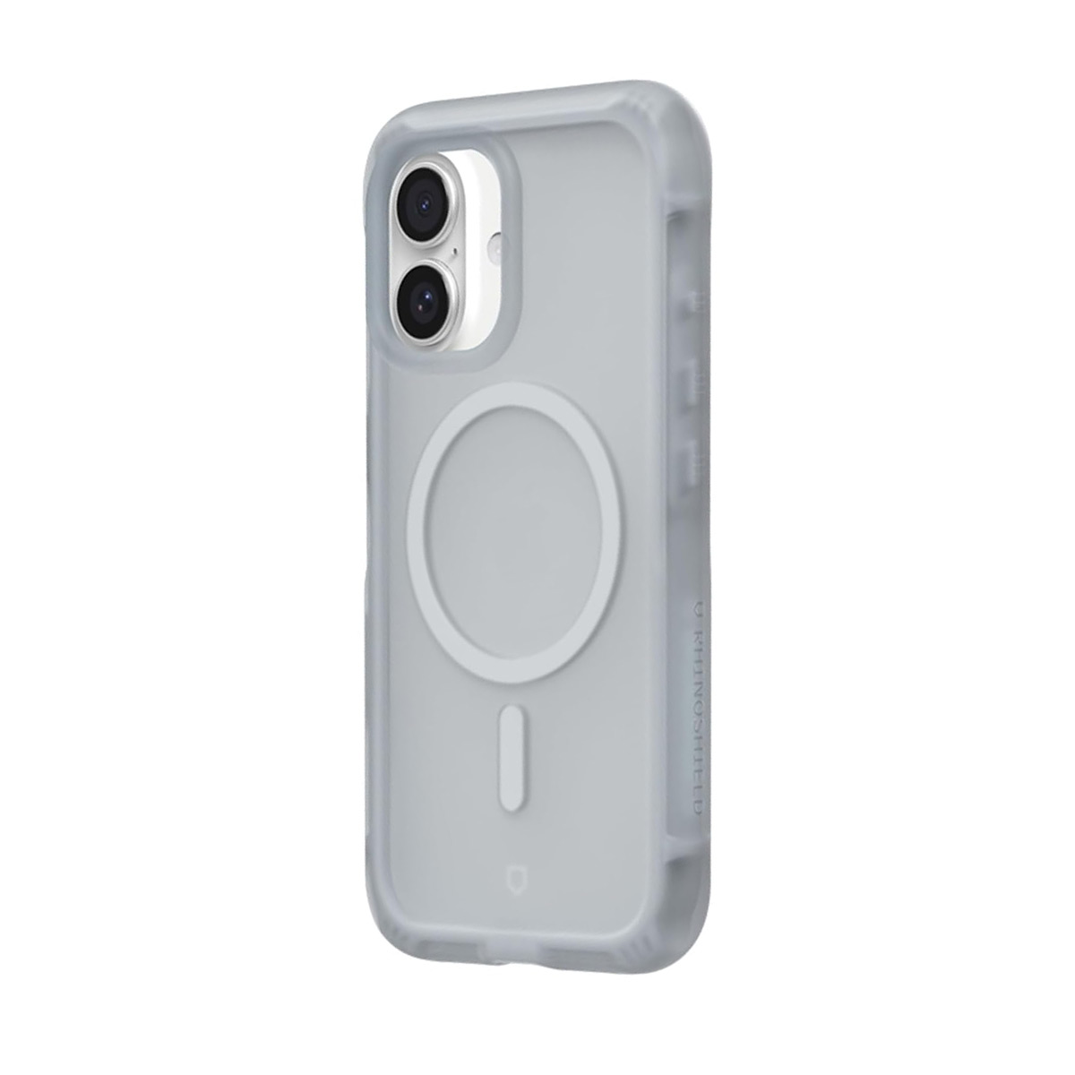Transparant grijze telefoonhoes met twee cameralensjes en magneetring.