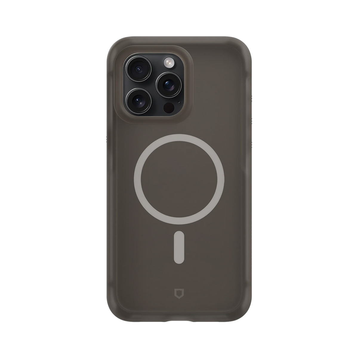 Coque de téléphone gris foncé avec triple appareil photo et cercle MagSafe.