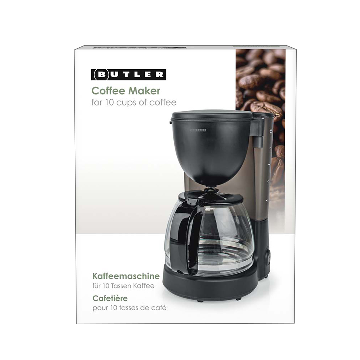 Macchina da caffè Butler nera con caraffa in vetro, per 10 tazze.
