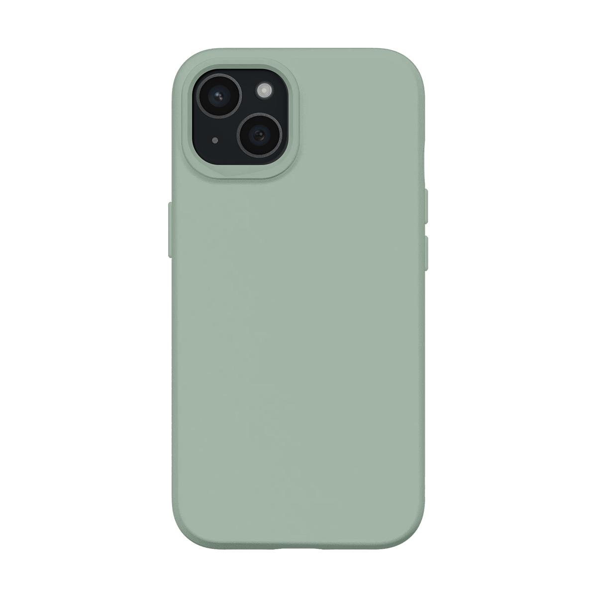 Une coque de téléphone vert clair avec module caméra sur fond blanc.