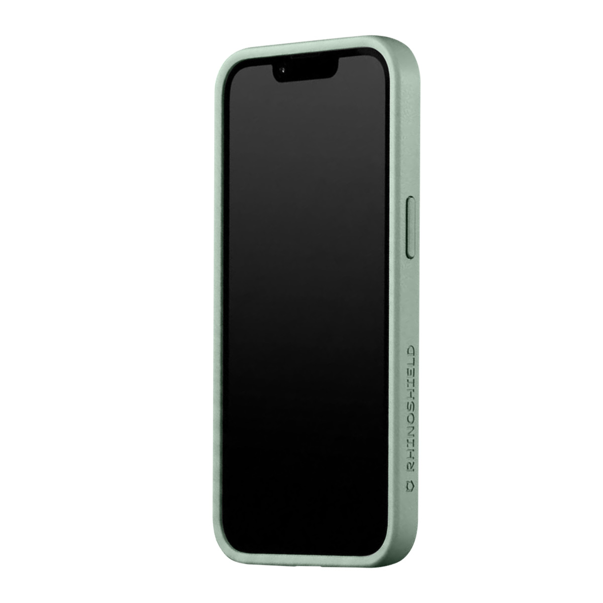 Une coque de téléphone vert menthe avec un écran noir est présentée. Le nom de la marque est visible.