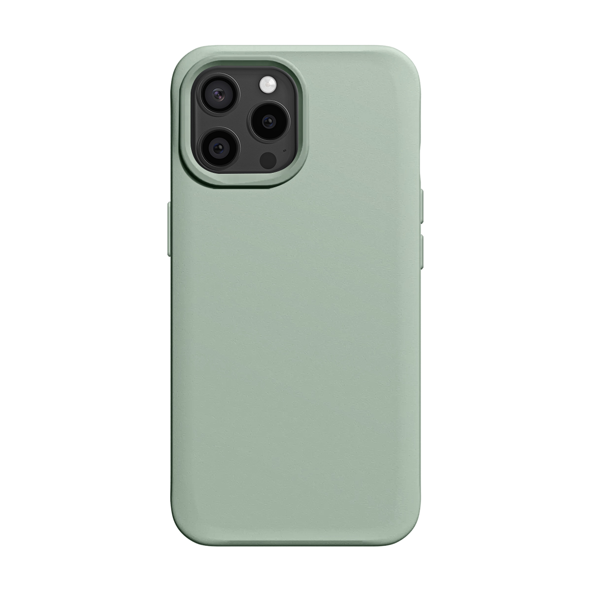 Une coque de téléphone vert clair avec un bloc caméra en verre noir.