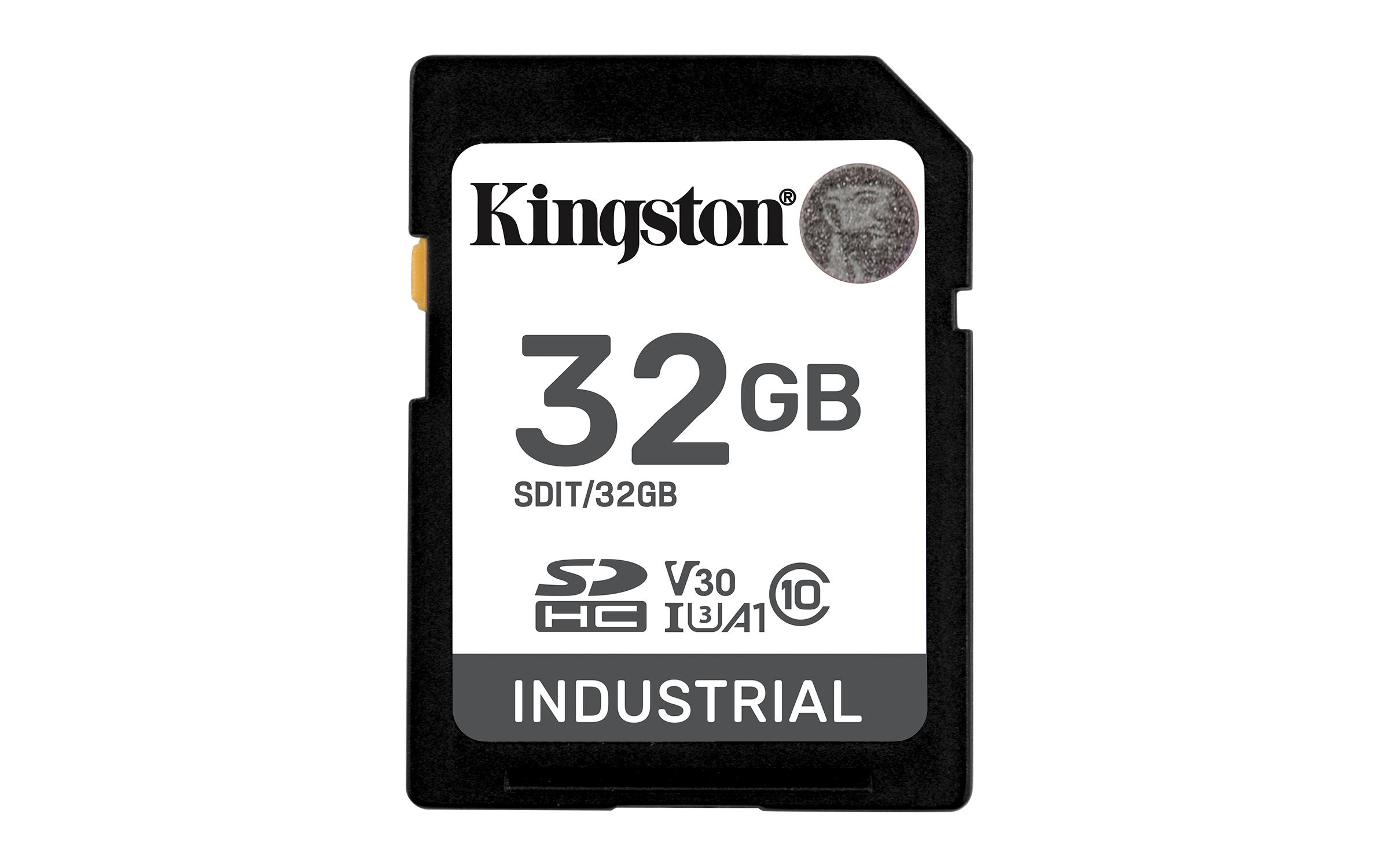 Kingston 32GB industriële SD-kaart met V30, U3, A1, Klasse 10 ratings.