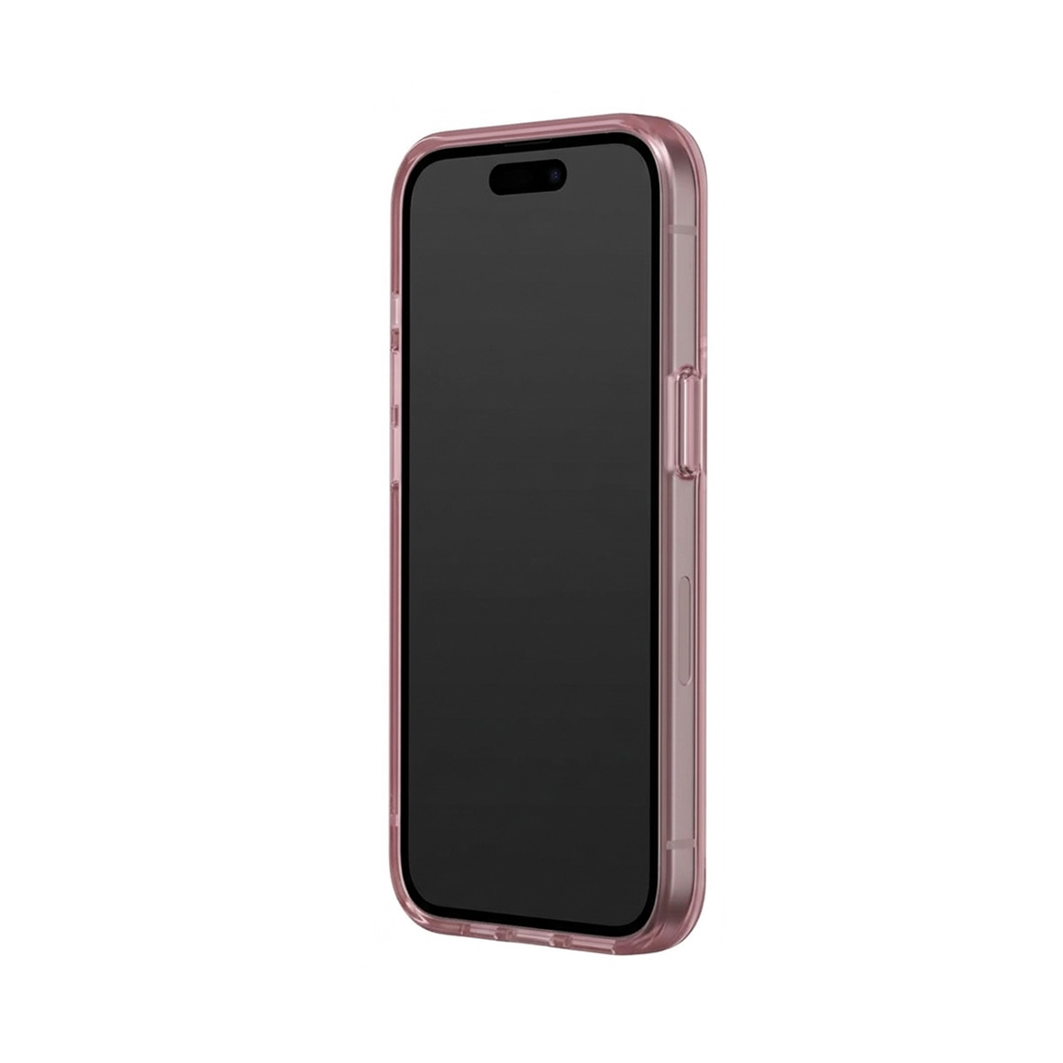 Een roségouden iPhone hoesje met zwart scherm, witte achtergrond