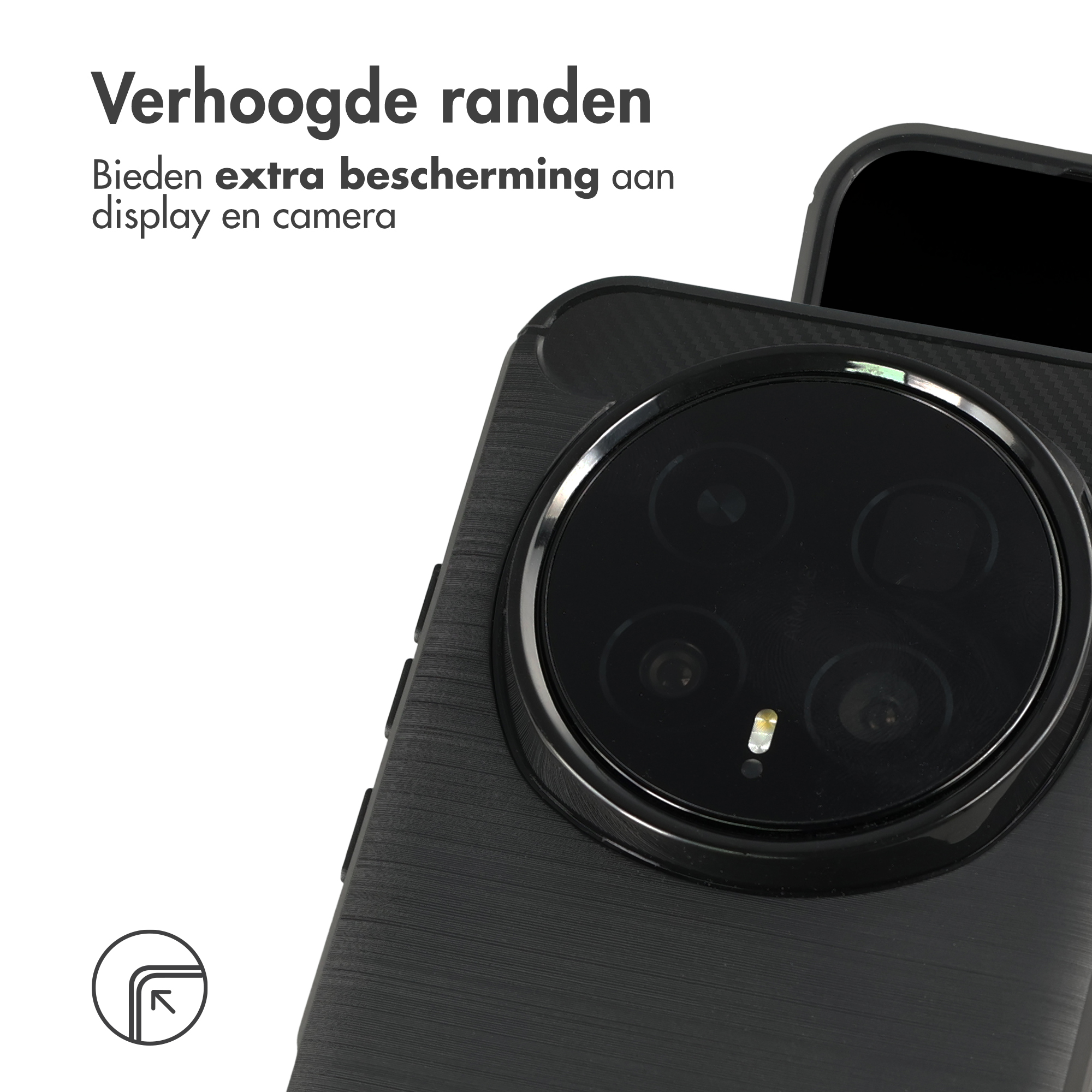Zwarte telefoonhoes met getextureerde afwerking en cameramodule.