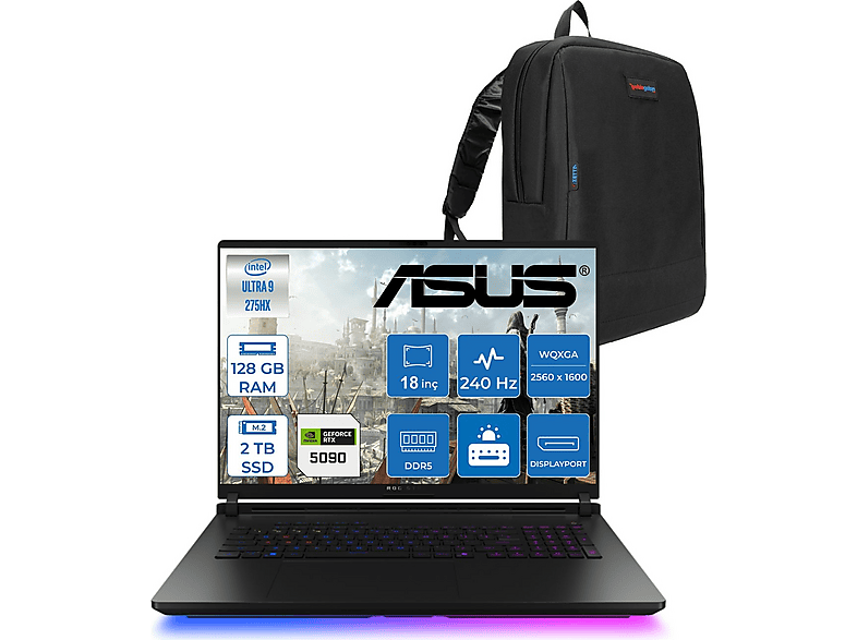 ASUS ROG Strix 18 G835LX-SA156 AI RTX5090 WSA156F44128G Intel Core Ultra 9 275HX 128 GB RAM 1 TB SSD 18 inç FreeDOS Laptop+Çanta Siyah