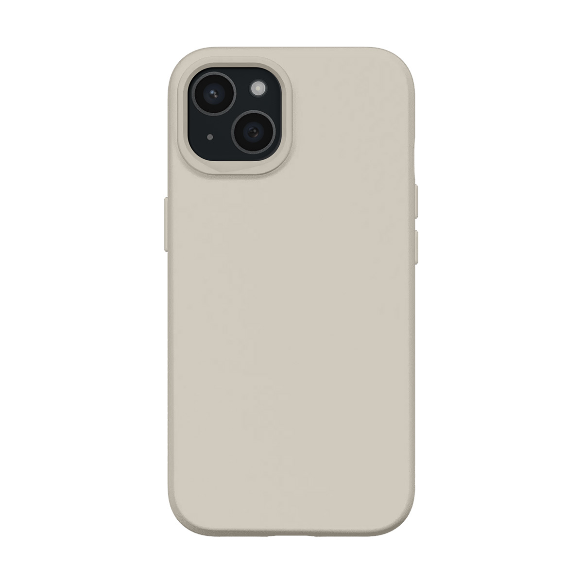 Une coque de téléphone couleur crème avec découpe double caméra.