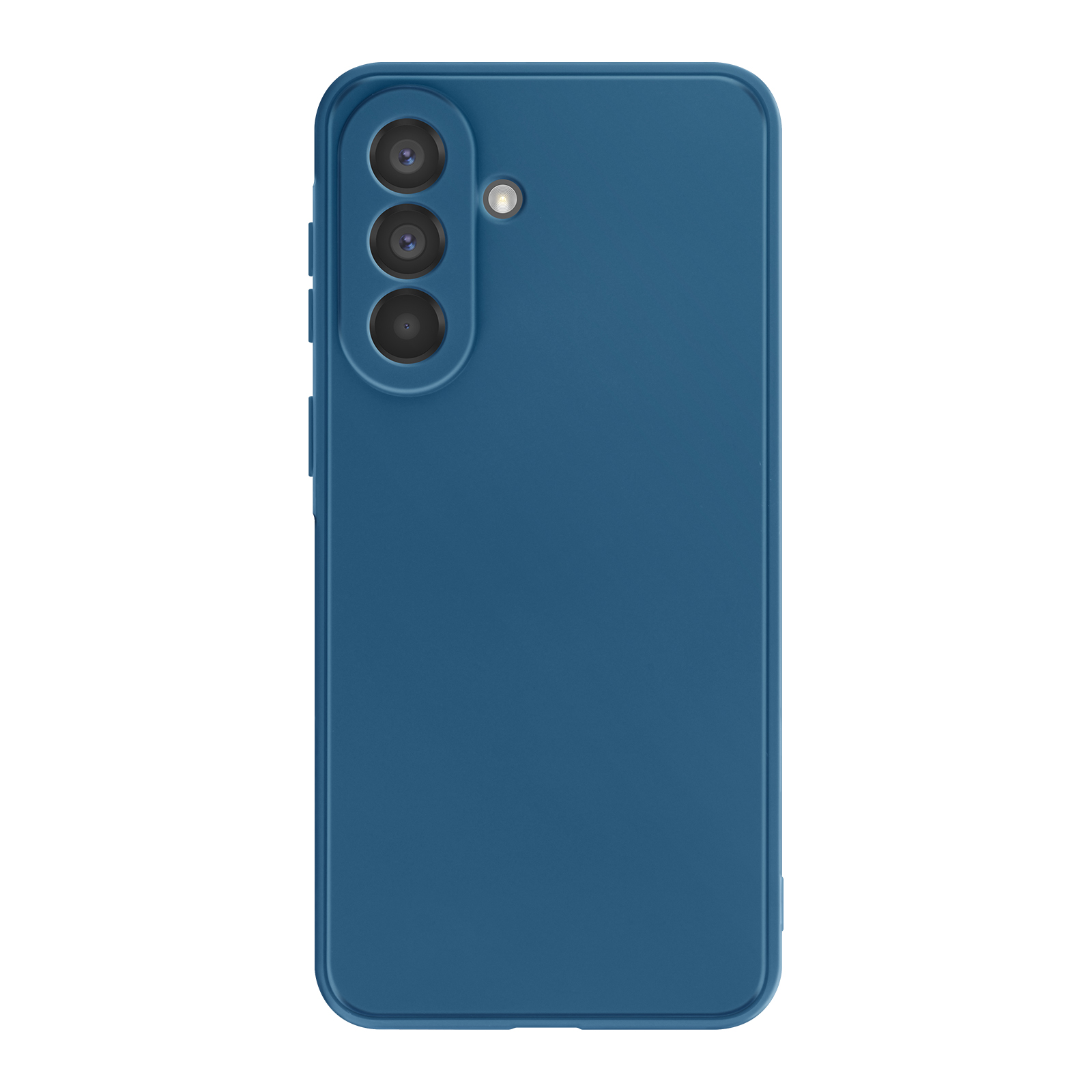 Dos d'un smartphone bleu avec trois appareils photo et un flash.
