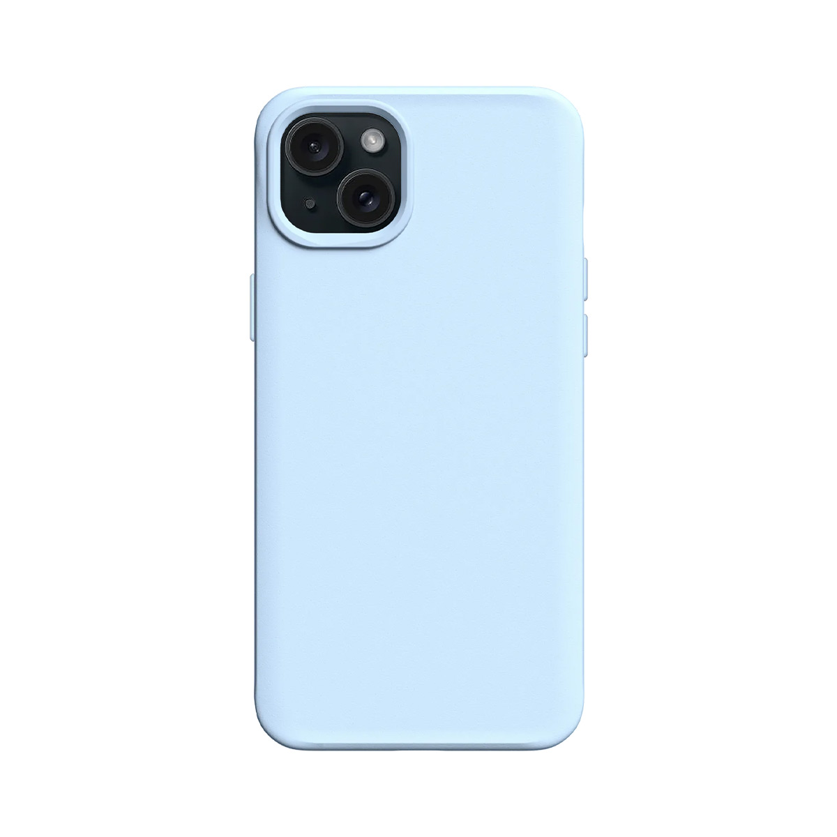 Lichtblauwe telefoonhoes met twee cameralensjes, op witte achtergrond.