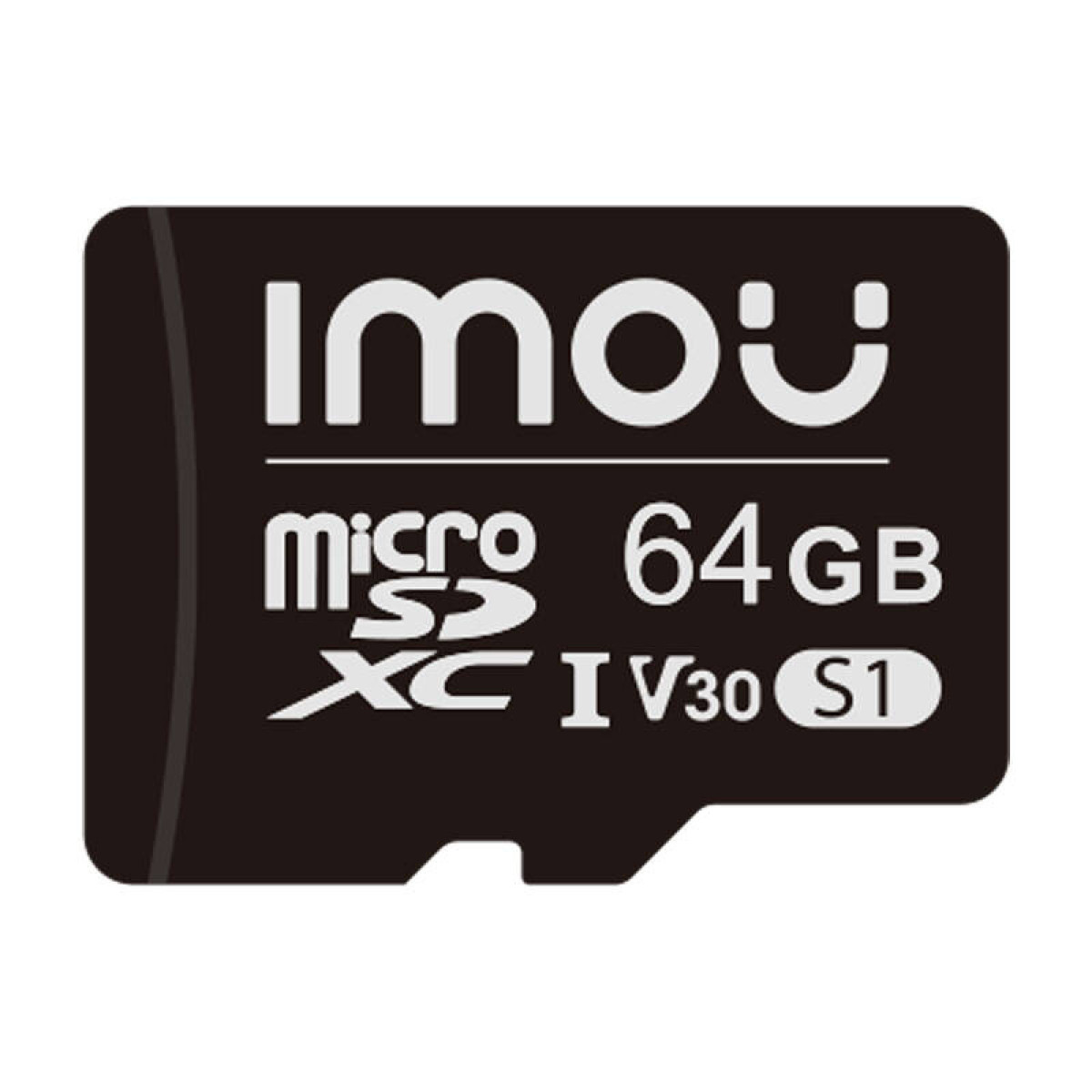 Schwarze Micro SDXC-Karte mit 64 GB Speicher, V30 und S1-Kennzeichnung.