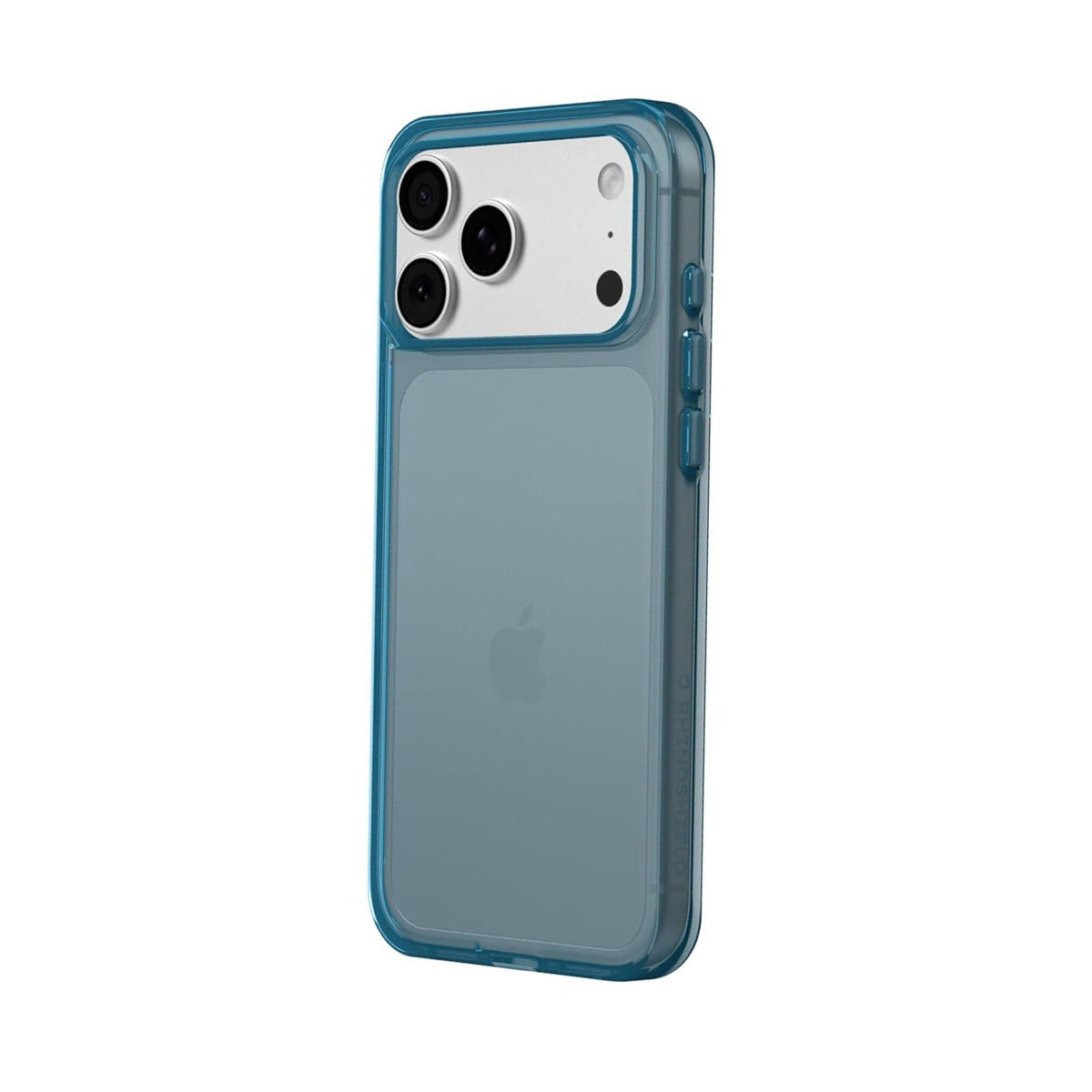Ein blaues iPhone-Schutzhülle mit Kameras auf der Rückseite.