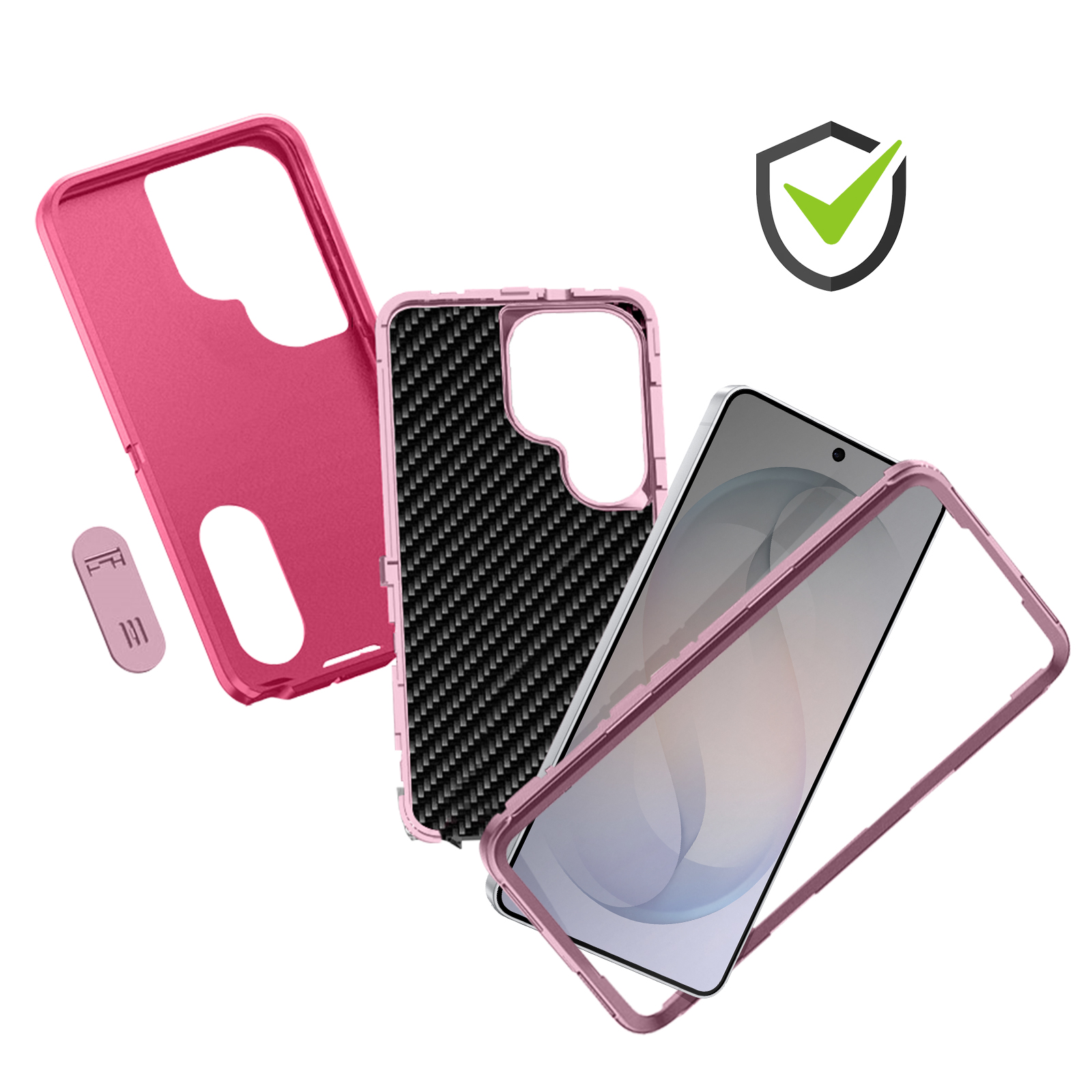 Coque de téléphone rose carbone avec symbole de protection