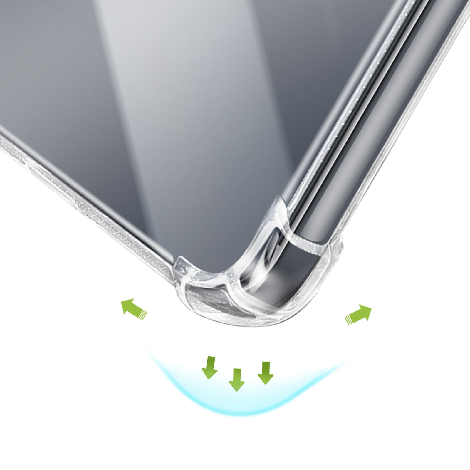 Transparante telefoonhoes met hoekschokabsorptie.