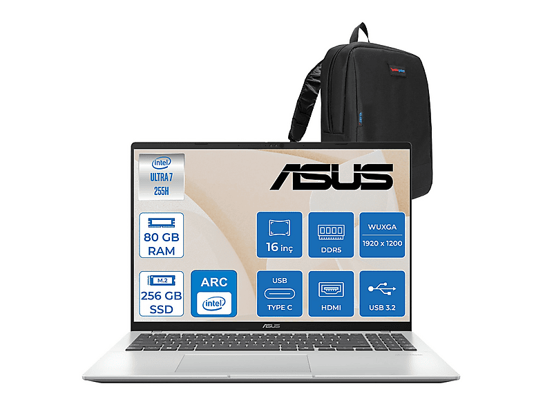 ASUS Vivobook X1607CA Intel Arc WMB077F26 Intel Core Ultra 7 255H