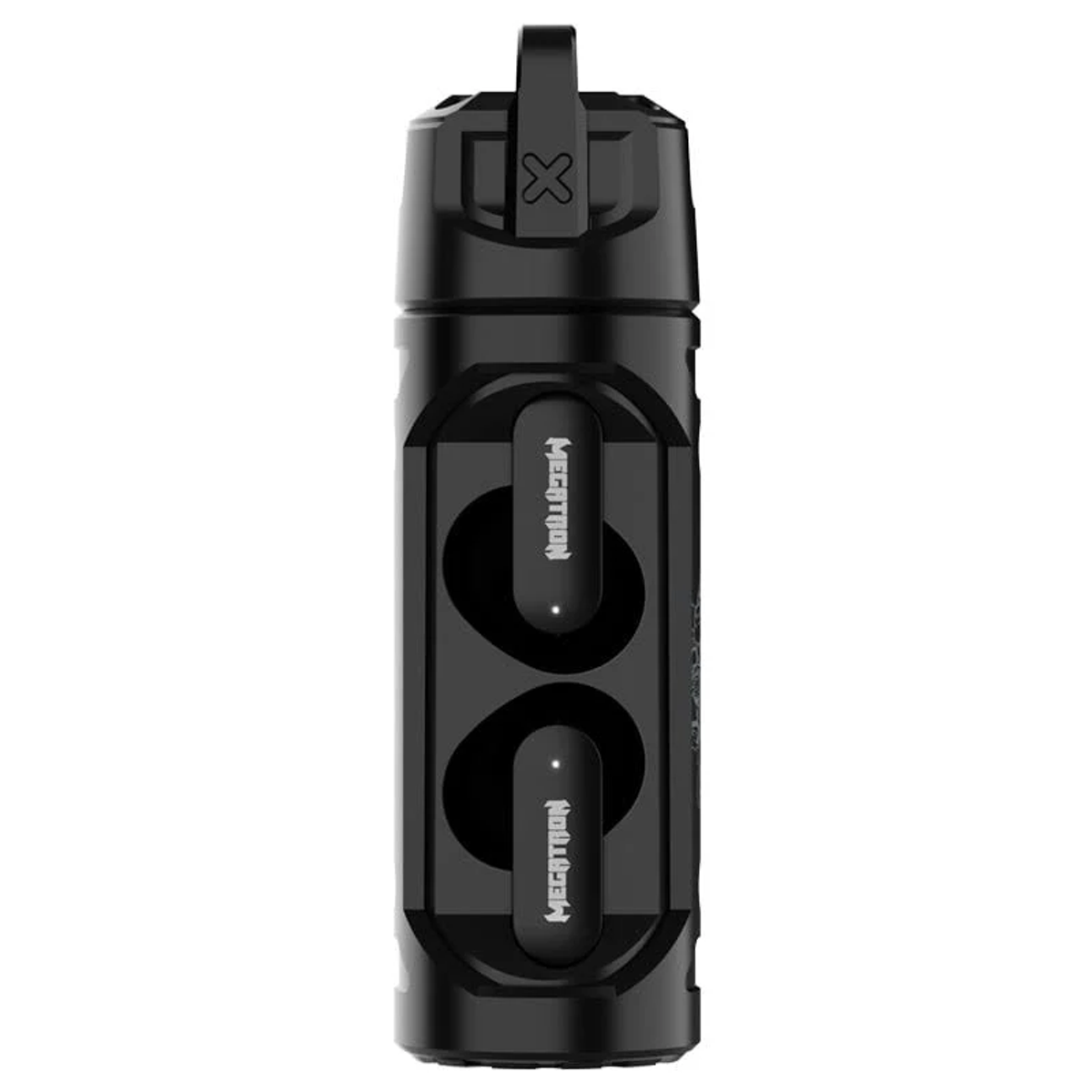 Funda de carga negra para auriculares inalámbricos con logo "MEGATRON".