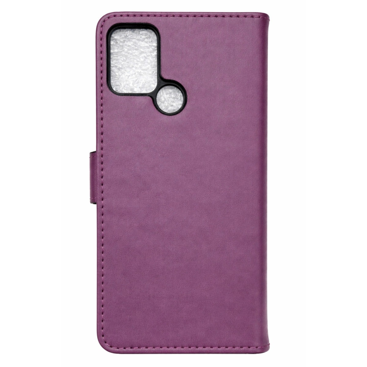 Kamera kesimli kapalı mor telefon kılıfı.