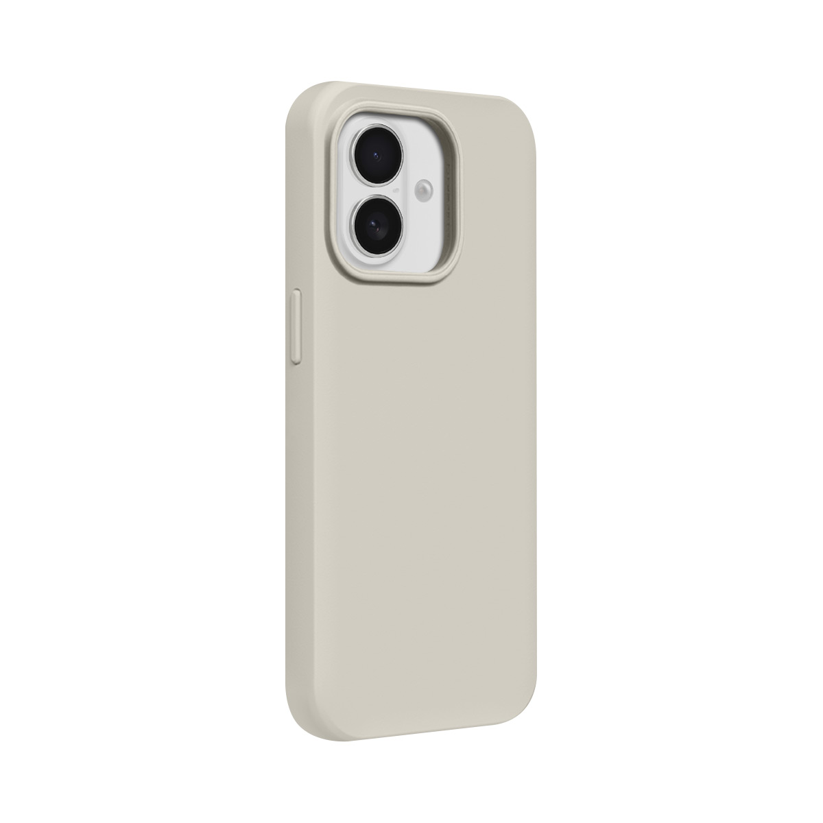 Lichtbeige telefoonhoesje met dubbele camerapoort op witte achtergrond.