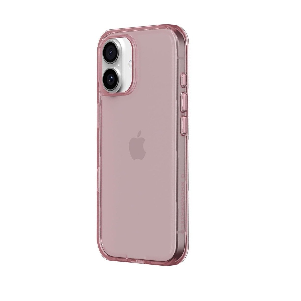 Een roze iPhone hoesje met dubbele camera's aan de achterkant en het Apple logo.