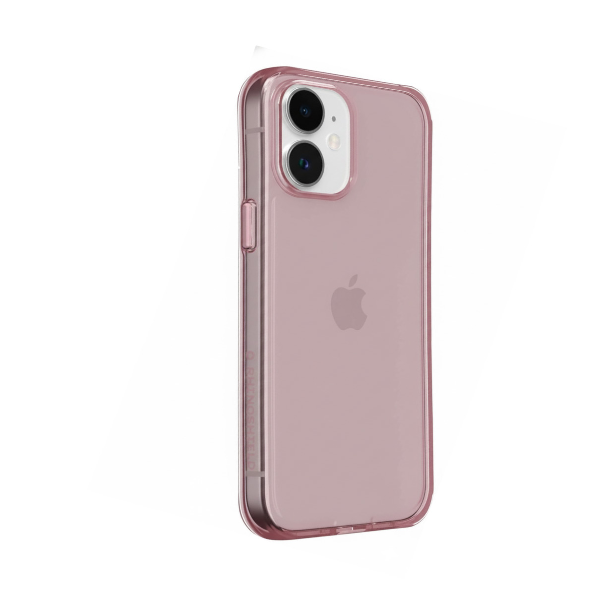 Een roze iPhone hoesje met twee camera's en een Apple logo.