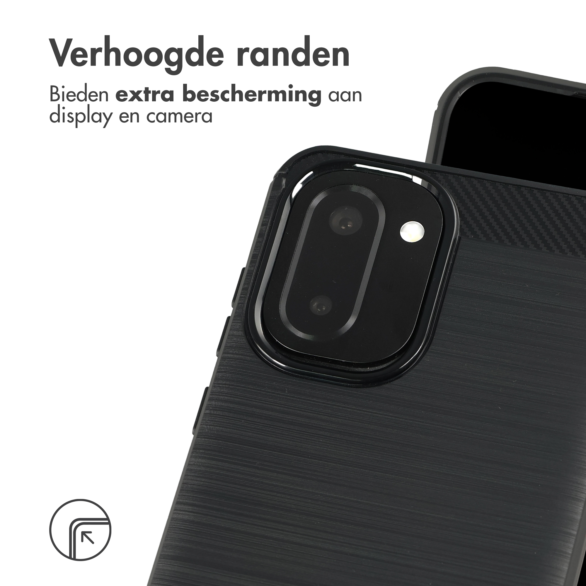 Coque de téléphone noire finition brossée et module caméra surélevé.