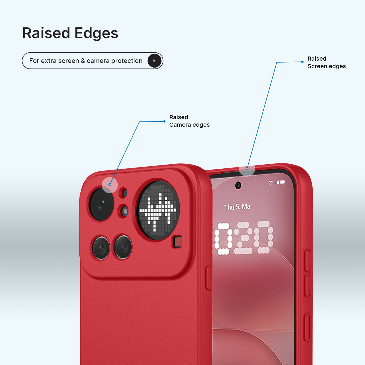 Coque de téléphone rouge avec bords surélevés pour protection.