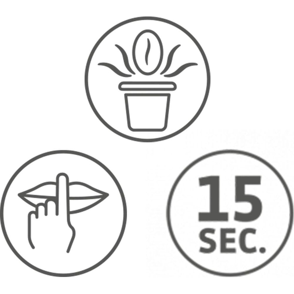 Kaffee-Symbol, Stummtaste und 15 Sekunden.