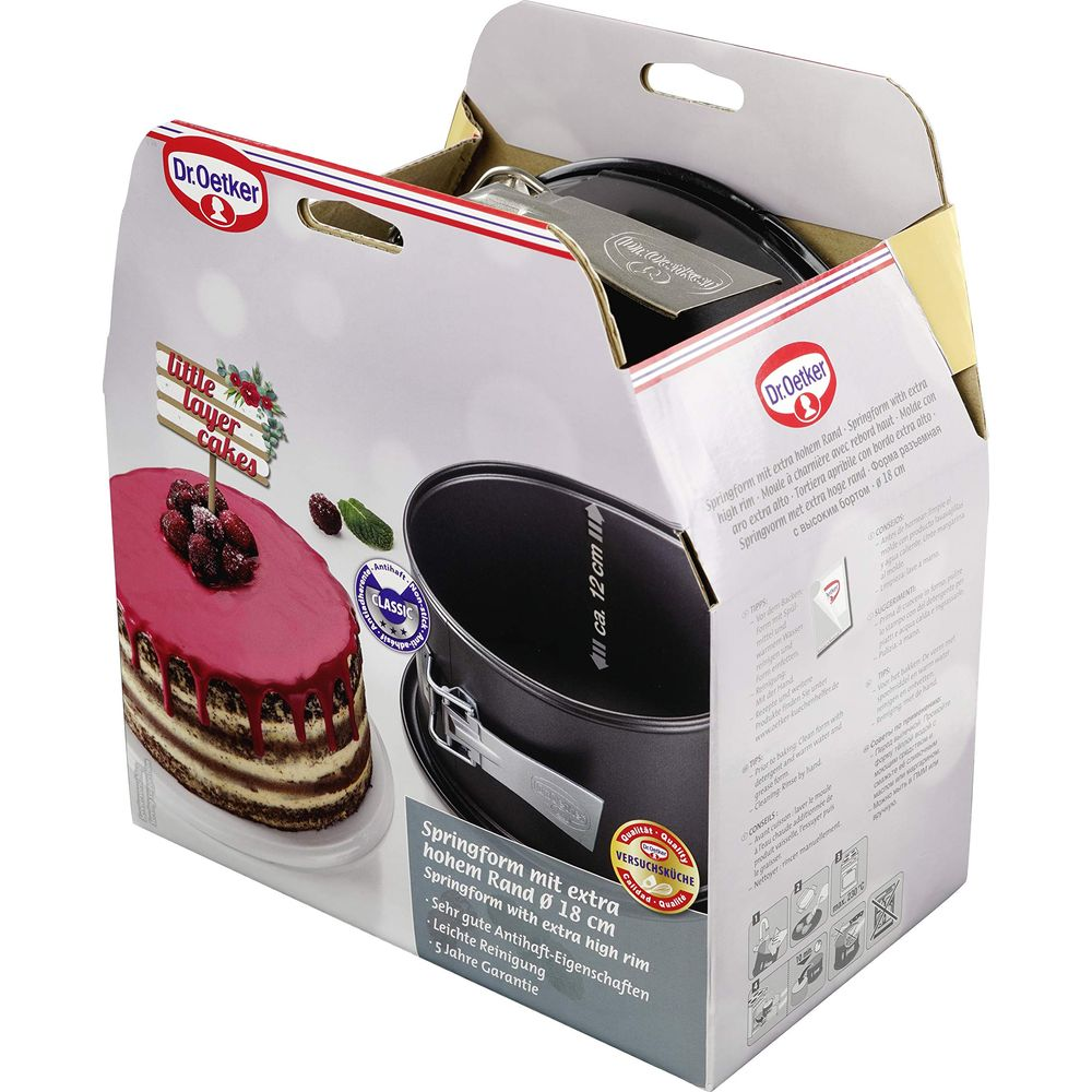 Tortiera Dr. Oetker con bordo alto extra Ø 18 cm, con immagine torta.
