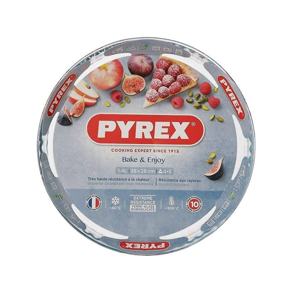 Pyrex-Verpackung mit Obstbildern und Produktinformationen.