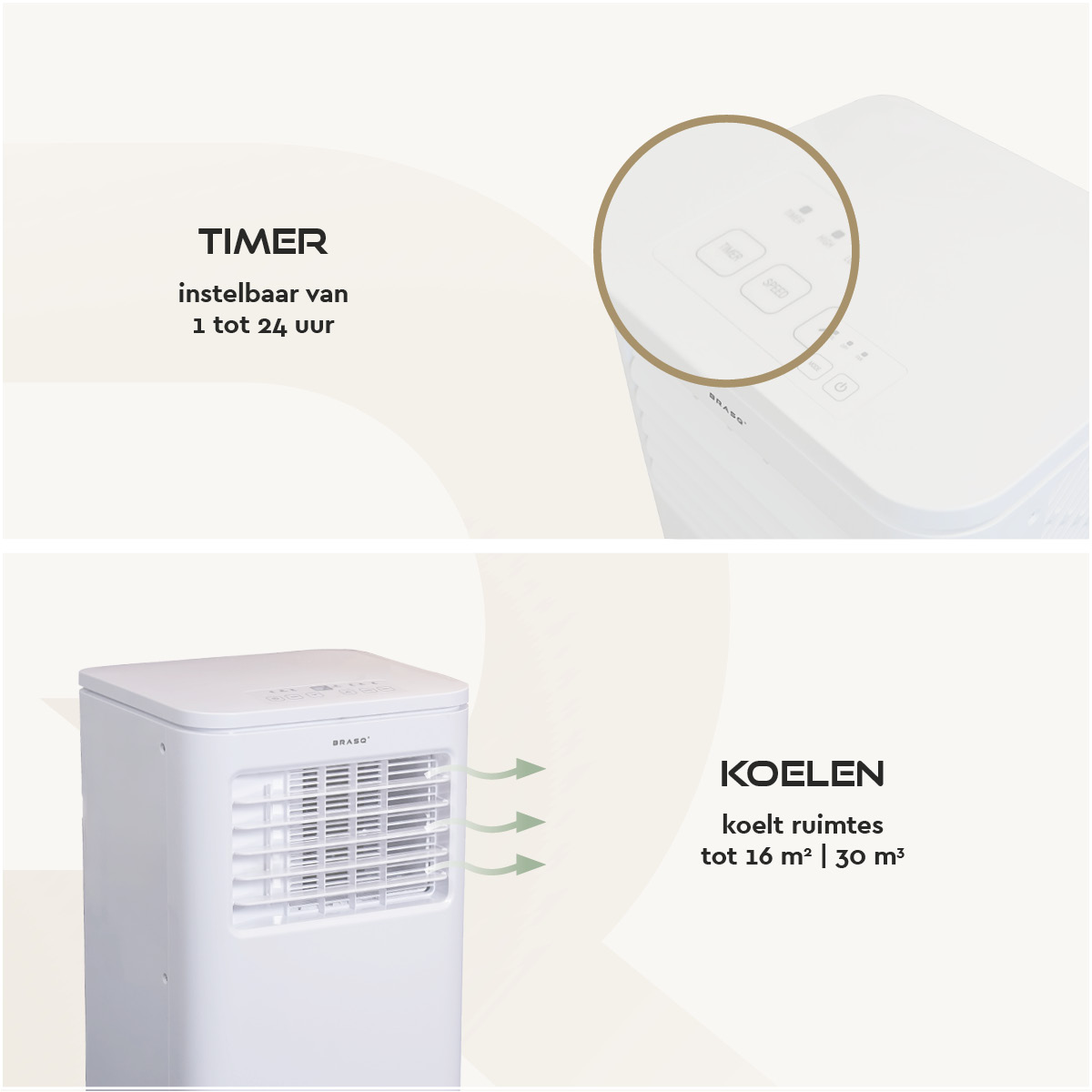 White portable air conditioner with timer and cooling function for 16m².