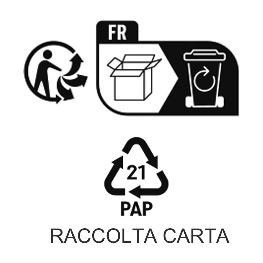 Simbolo riciclo: Francese, scatola aperta, bidone, 21 PAP
