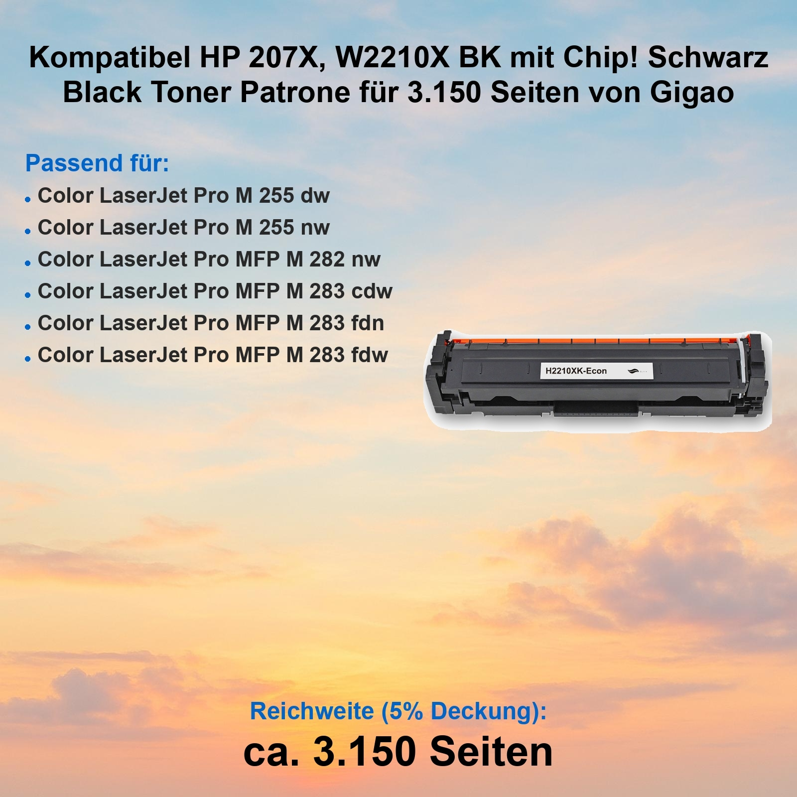 Schwarze HP 207X Tonerpatrone mit Chip für 3.150 Seiten.