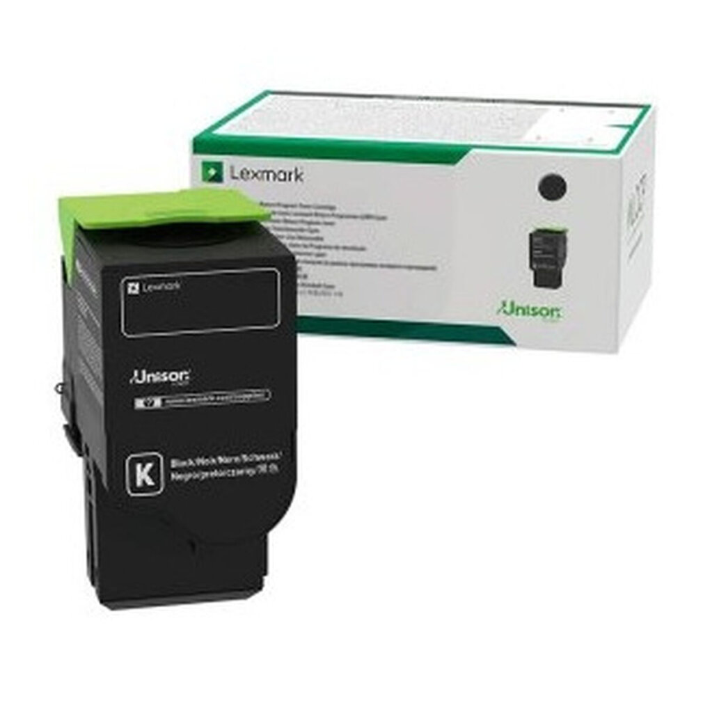 Kasetta drukarki Lexmark z zieloną nakładką i pudełkiem.