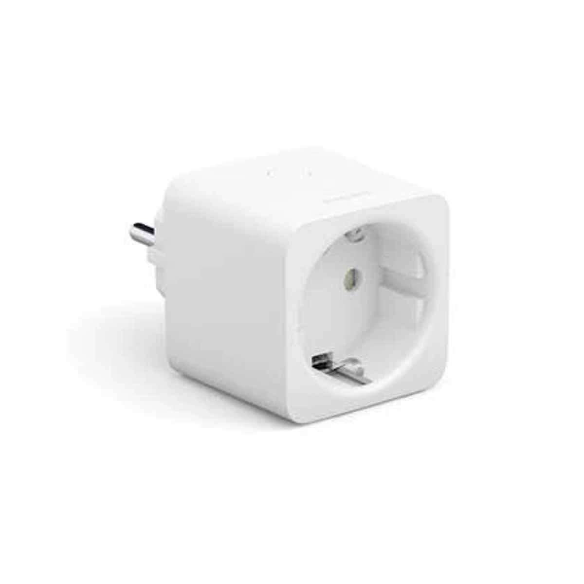 Un adaptateur de prise blanc avec une prise femelle et deux broches.