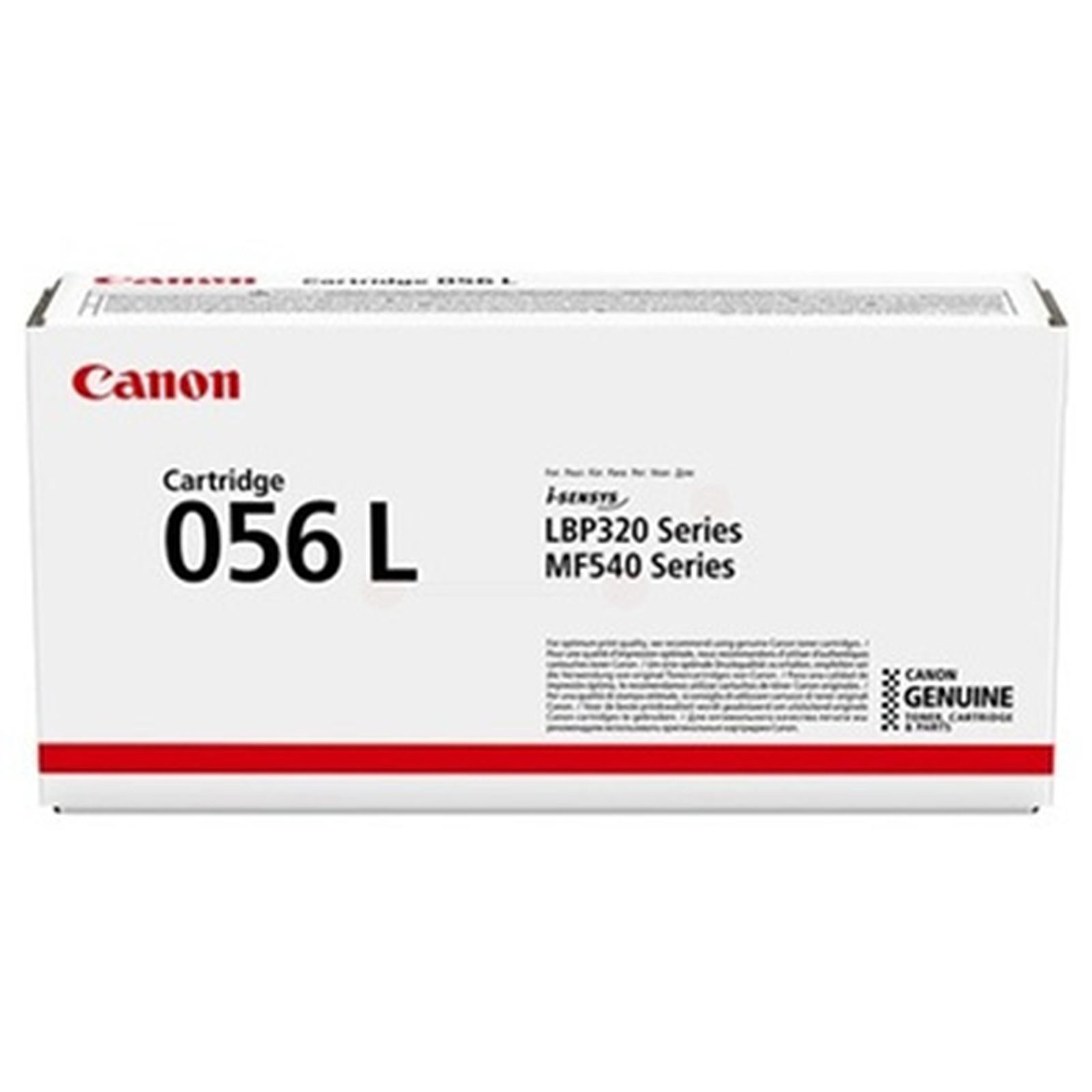 Białe pudełko Canon z czarnym napisem "Cartridge 056 L" i "i-SENSYS LBP320/MF540 Series".