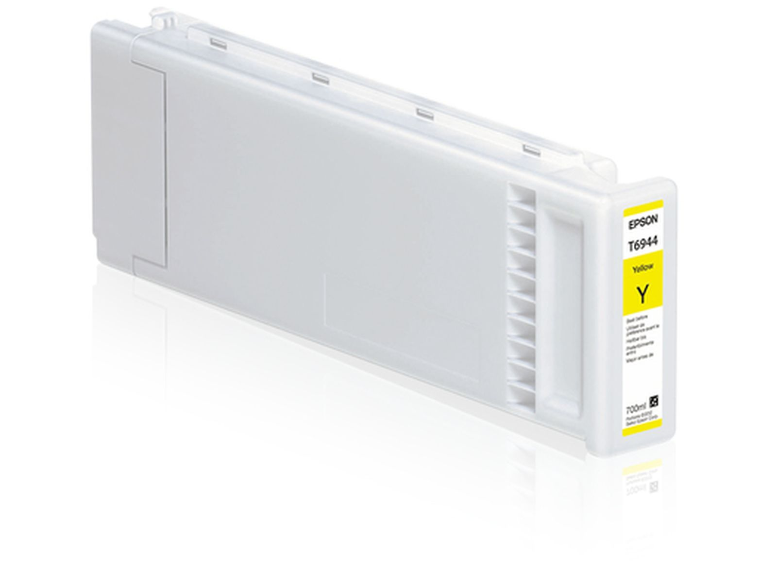 Een gele Epson T6944 inkjet inktcartridge fles, 700 ml inhoud.