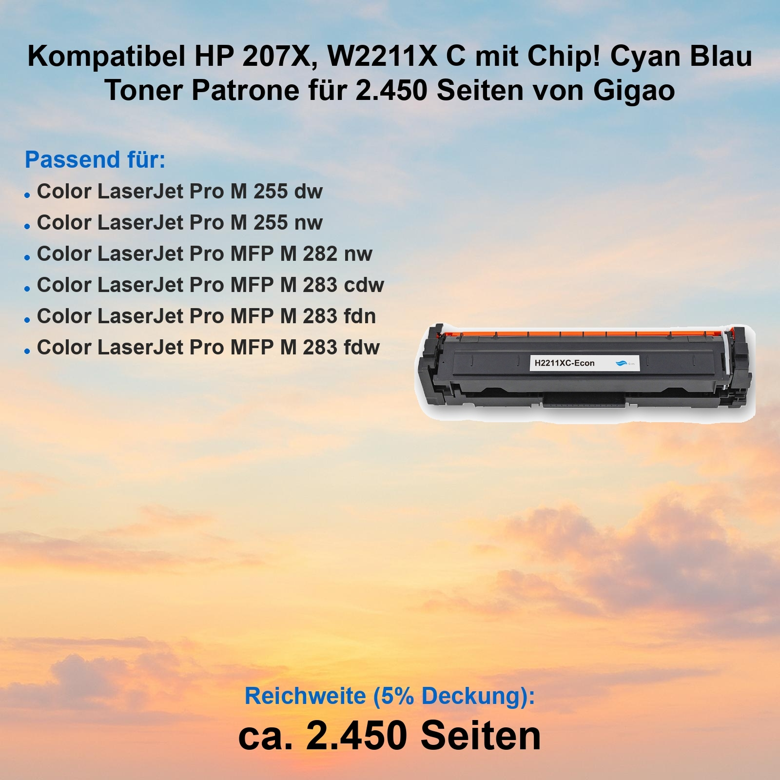 Ein Cyan-Toner für HP LaserJet, mit 2.450 Seiten Reichweite.