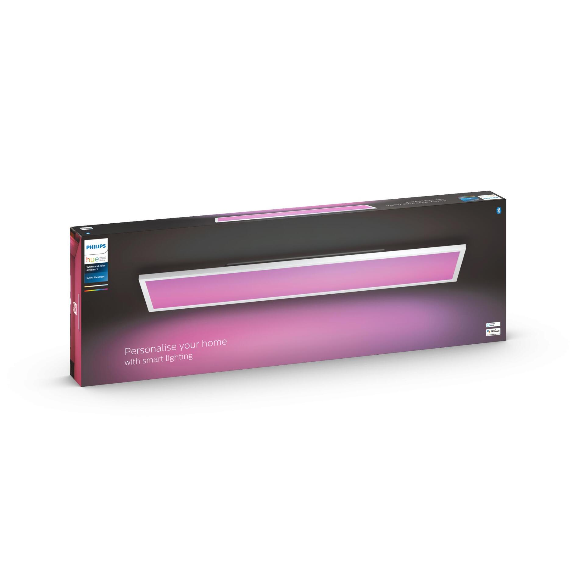 Opakowanie Philips Hue Panel Light z różowym oświetleniem i tekstem.