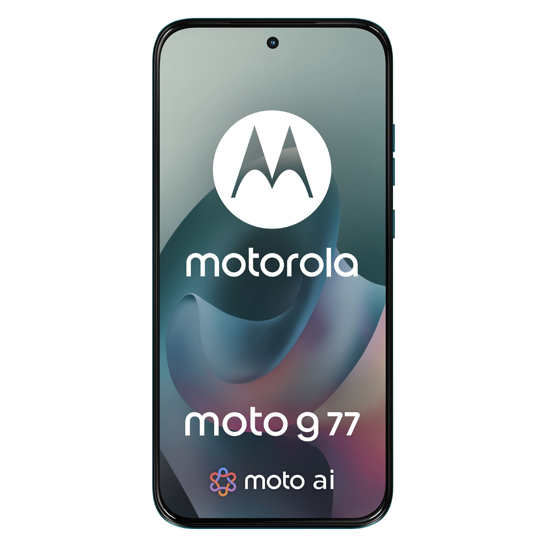 Uno smartphone Motorola Moto G 77 con il logo Motorola AI.