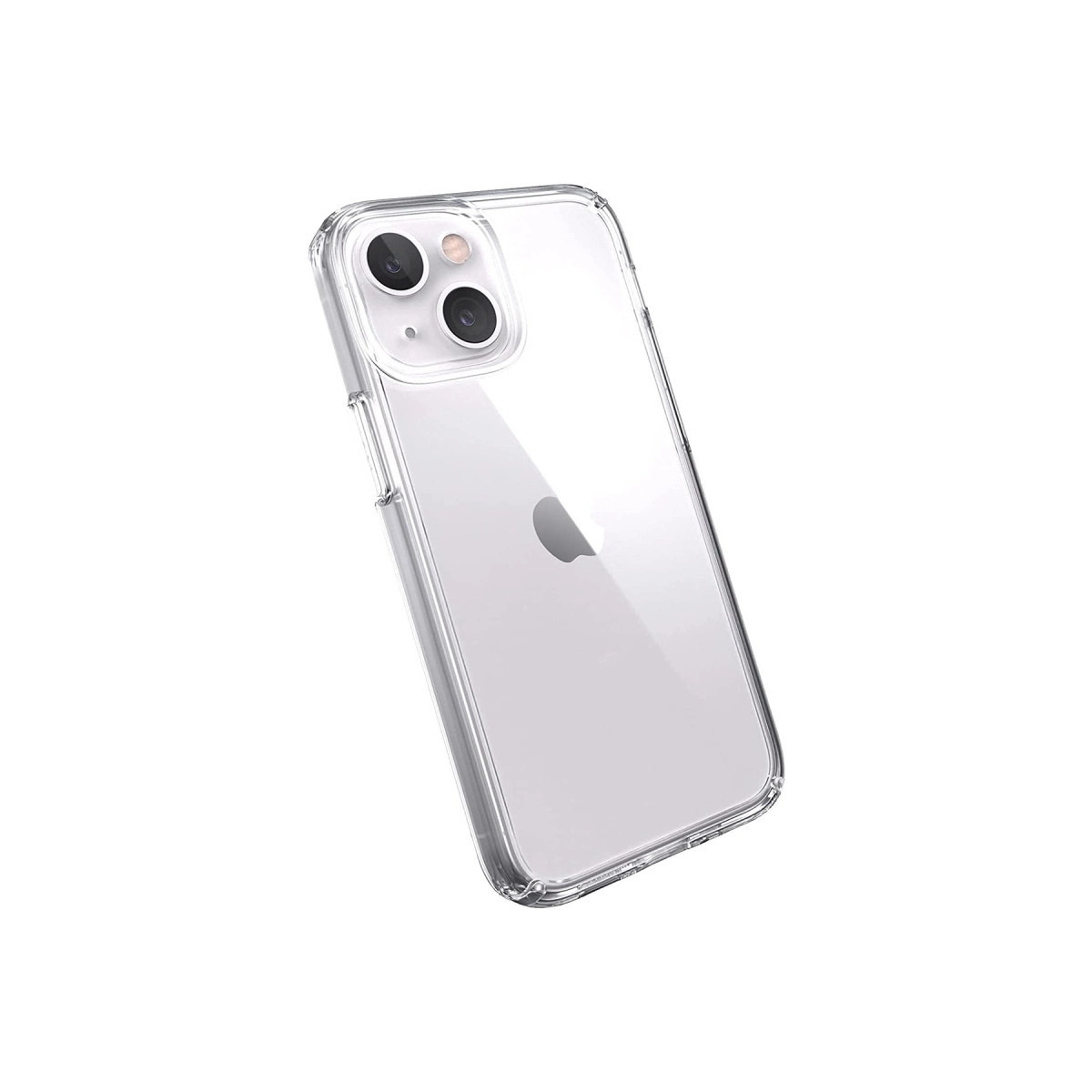 Kamera sistemi ve Apple logosu olan şeffaf telefon kılıfı.