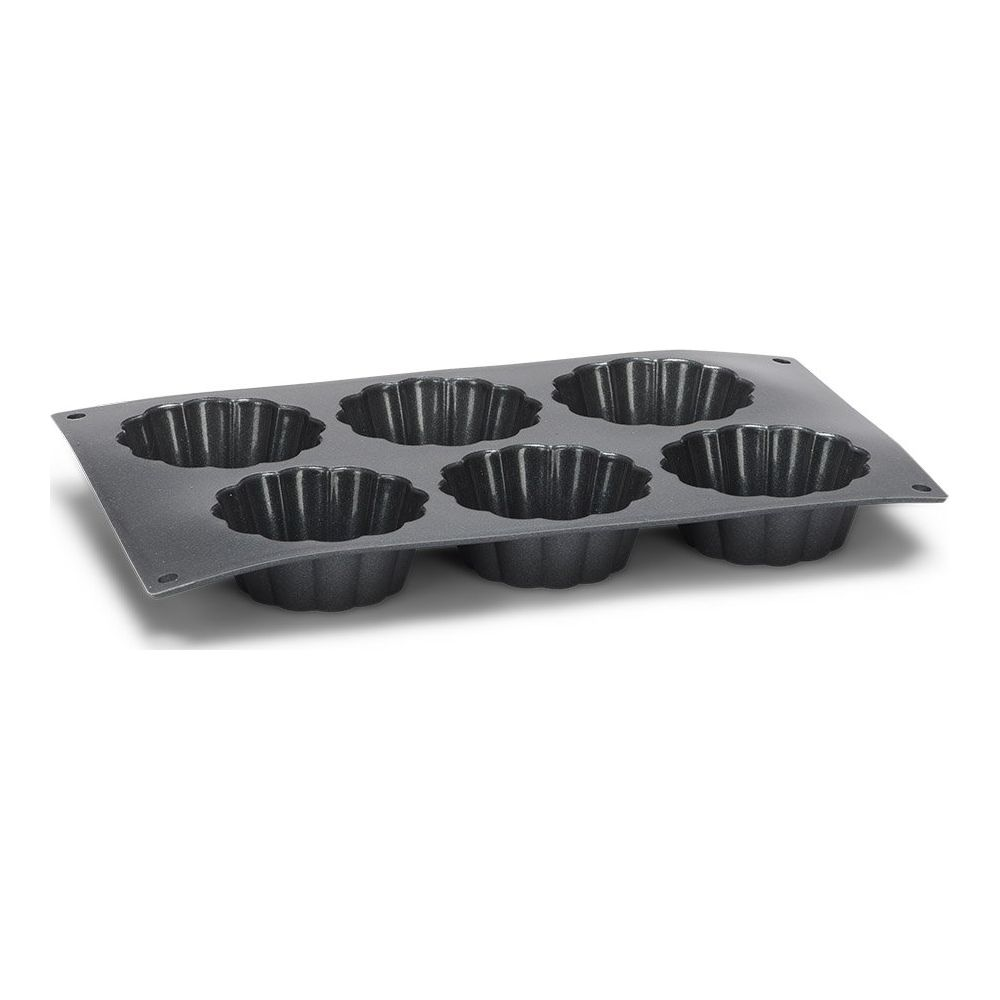 Ciemnoszara forma do muffinek z 6 karbowanymi wgłębieniami.